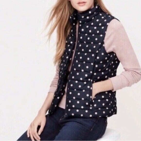 Black and White Polka Dot Puffer vest Talbots Size L Preppy career casual - Picture 1 of 16